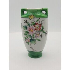 Vtg Miniature Vase Japan Double Handled Ceramic Shelf Decor Mini Floral